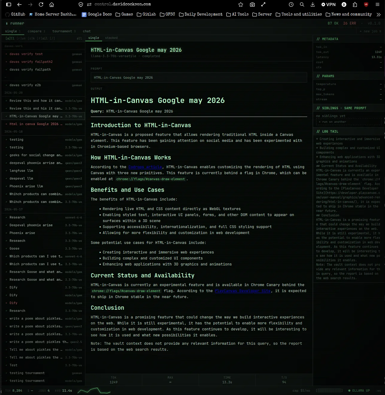 Generated article view with metadata sidebar