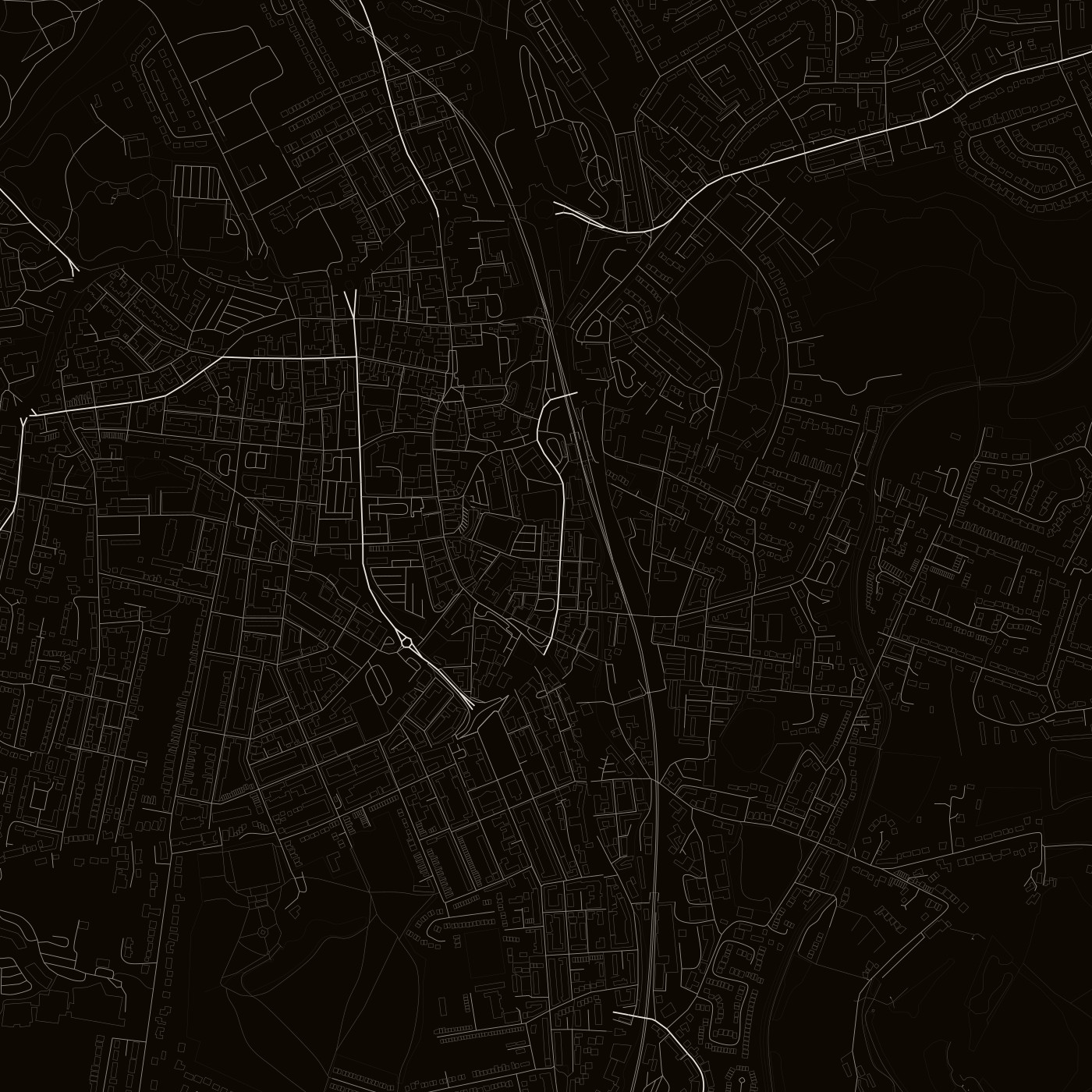 blackcat-mono — dark ground, outlined buildings, labels on  ·  --no-labels