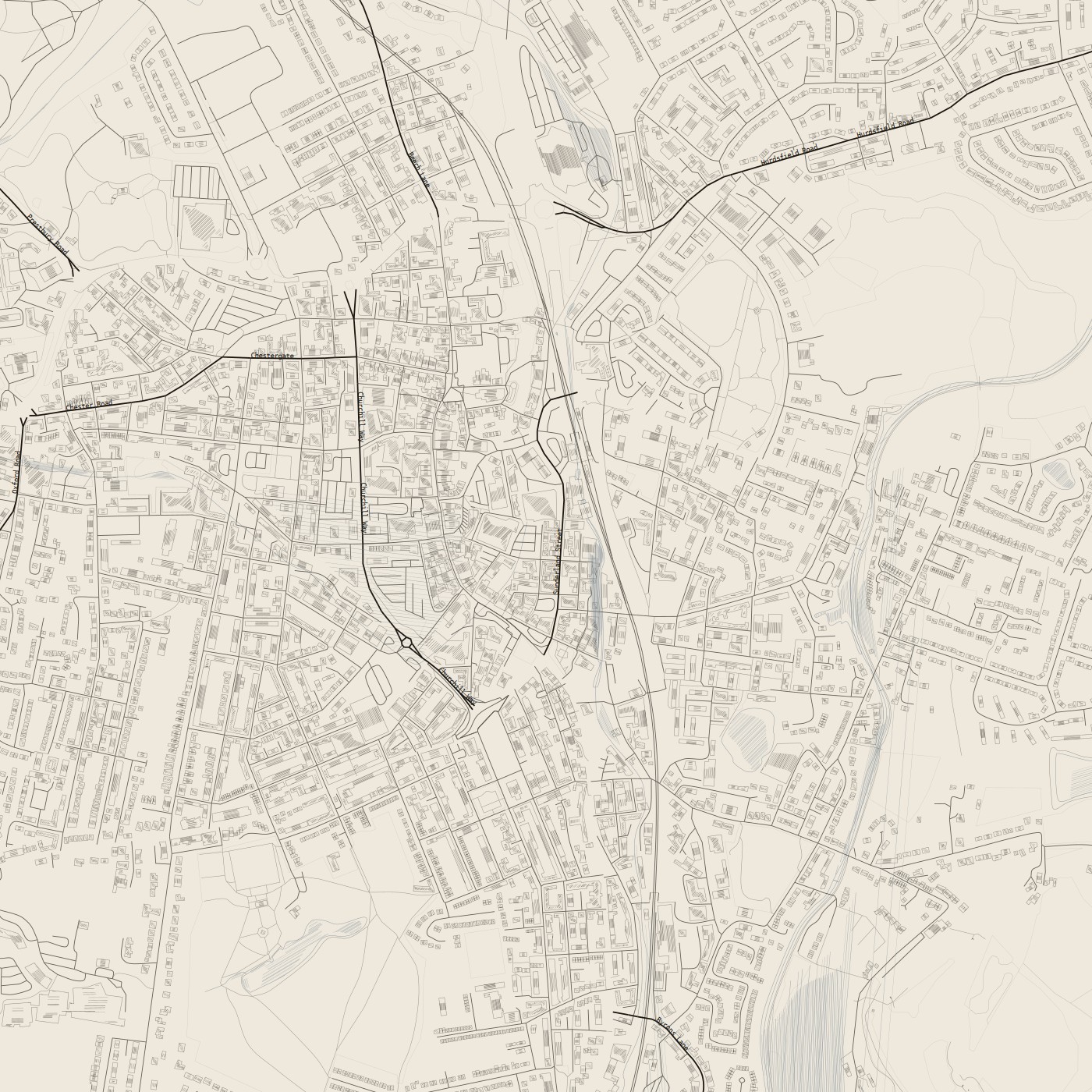 blackcat-paper-hachure — paper ground, hatched buildings and water, labels on  ·  --labels
