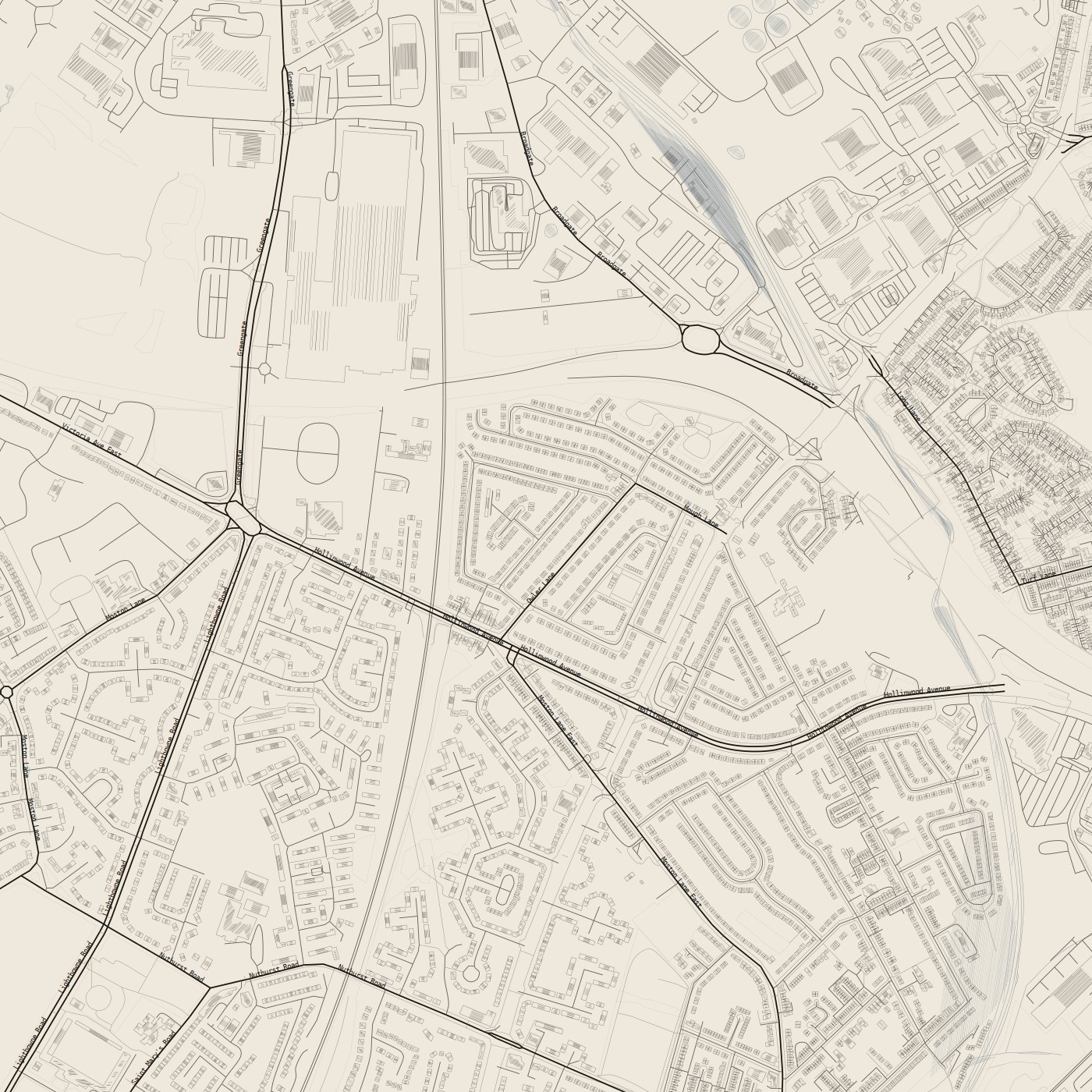 blackcat-paper-hachure — paper ground, hatched buildings and water, labels on  ·  --labels